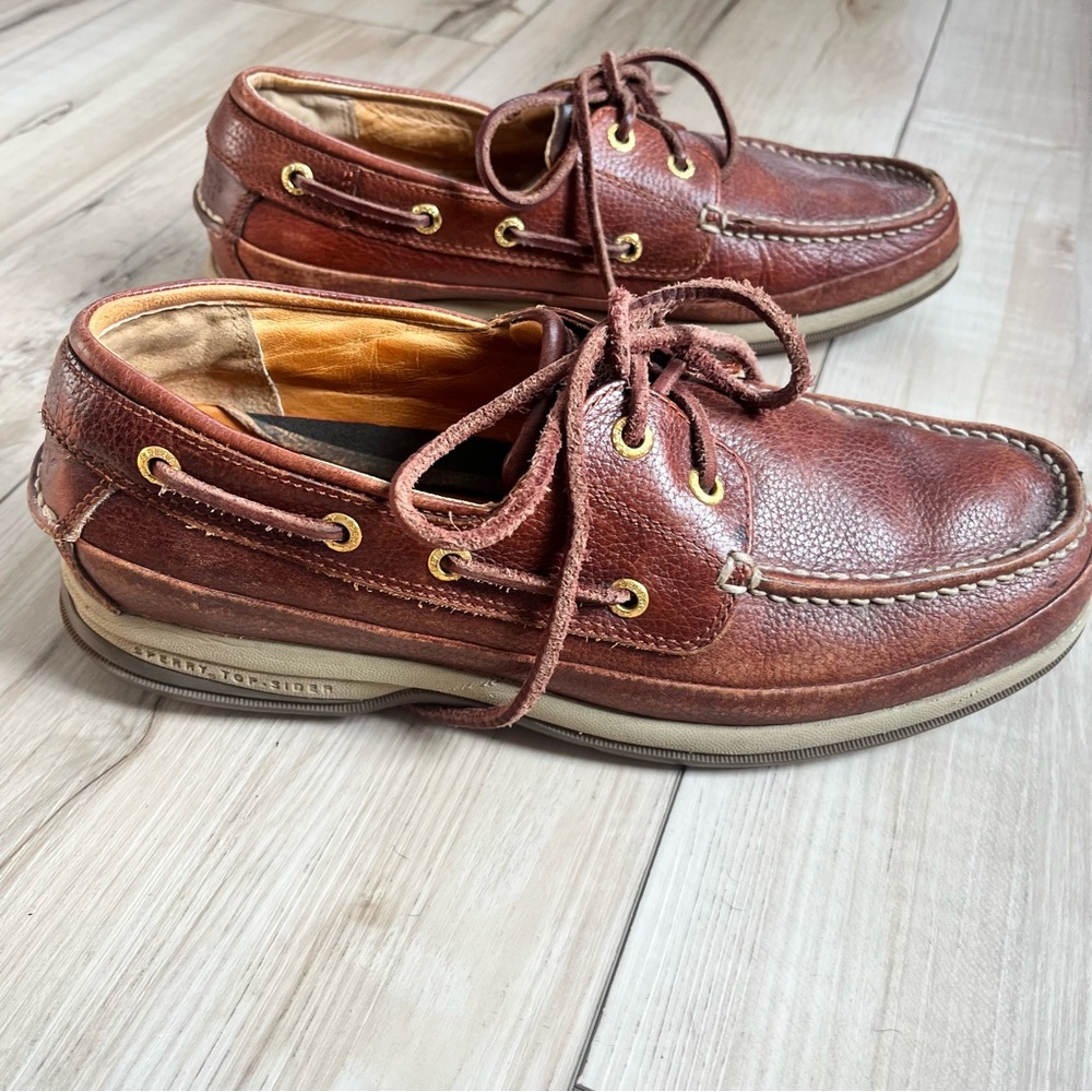 Men's Sperry top-sider Premium Leather Boat Shoes in Rich Brown - Picture 2 of 7